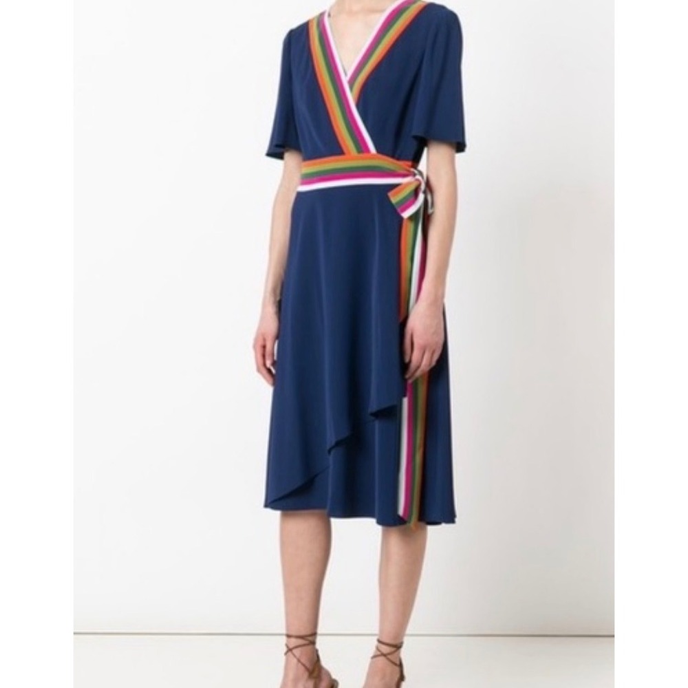 Tory Burch Peggy Colorblock Full Wrap Dress Midi Size 4